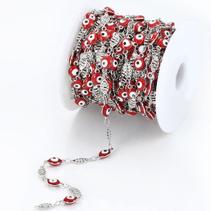 Cadena al por mayor con ojo turco rojo |   Cadena de Diseño en Acero Inoxidable con Ojo de la Suerte en Esmalte Rojo |   Resistente al agua y sin decoloración - Product Image 1