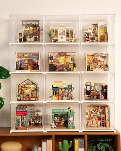 Boîte de présentation en acrylique transparente <span class=keywords><strong>Rolife</strong></span>, pour objets de collection, facile à assembler, avec couvercle anti-poussière, pour bacs de rangement, boîte en plastique empilable, en bois - Product Image 6