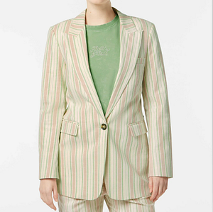 Blazer rayé rose et blanc surdimensionné pour femme, col à revers, manches longues, veste de costume décontractée pour le bureau - Product Image 5