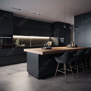 Fabrikpreis Dunkle Farbe Schwarze Möbel Schrank Moderner Stil Küchenschrank Holzmaserung Kücheninsel Möbel Schrank - Product Image 3