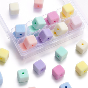 Plush Flocked Square <b>Beads</b> <b>Plastic</b> Loose <b>Beads</b> For DIY Jewelry Phone Chain Accessories - Product Image 3