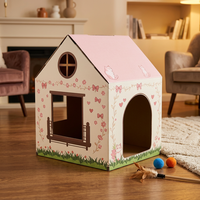 Maison pour chat en carton ondulé avec revêtement UV, personnalisable, en forme de maison de dessin animé, pliable, boîte de retraite pour animaux de compagnie, résistante aux rayures, recyclable