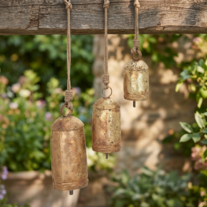 Campana de Viento Vintage de Hierro Forjado con Recubrimiento en Polvo, Accesorio para Corona Navideña, Decoración Festiva para Puerta con Cordón de Yute - Product Image 1