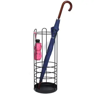Высокий держатель для зонта-большая черная железная стойка для зонта для дома и офиса, декоративная круглая металлическая корзина для зонта