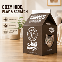 Maison pour chat écologique 2026 en forme de boîte de lait, condo moderne pour chat en carton ondulé et griffoir