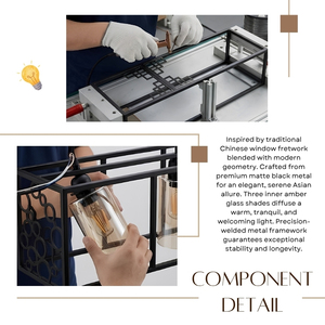 Lámpara Colgante Lineal de 3 Luces con Jaula Metálica de Estilo Chino Dynasty en Negro Mate para Isla de Cocina - Product Image 5