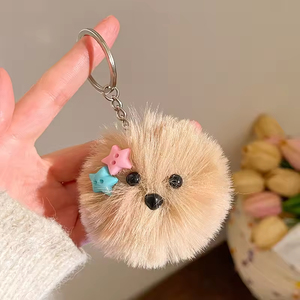 En gros, Porte-clés et breloque de sac en peluche chien mignon avec nœud, <span class=keywords><strong>pompon</strong></span> moelleux et lunettes, doux, durable, pour sac à dos, pendentif ou figurine - Product Image 6