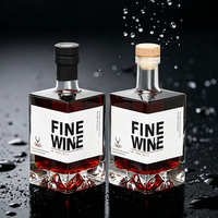 Bouteille à vin en verre 500ml 750ml carrée transparente pour spiritueux avec bouchon en verre, bouteille en verre pour vodka, whisky, rhum, tequila