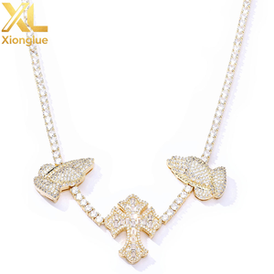 Hip Hop Brass/Copper Alloy 3.5mm <b>Cross</b> Prayer Hand Zircon Micro Insert Link <b>Chain</b> Customized Engagement Unisex Retro Necklace - Product Image 1