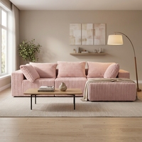 Canapé-lit modulaire en velours côtelé rose de style japonais avec éponge haute densité