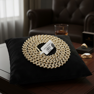 Exclusive Fully <b>Iced</b> Out Hip Hop Style Diamond Studded Prong Set Cuban Link <b>Chain</b> in 10K Yellow Gold - Product Image 3