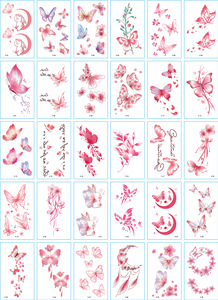 30 pièces autocollant de <span class=keywords><strong>tatouage</strong></span> <span class=keywords><strong>papillon</strong></span> noir coloré pour femmes, <span class=keywords><strong>tatouage</strong></span> de poitrine <span class=keywords><strong>cheville</strong></span> main rose <span class=keywords><strong>fleur</strong></span> autocollant - Product Image 4