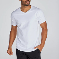 T-shirts pour hommes à coupe classique et ourlet arrondi, extensibles dans les quatre sens, col en V, en coton, polyester et élasthanne, à manches courtes, à prix avantageux