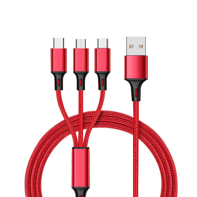 For Mobile Phone 2A Max Nylon Braided Usb Charger 3 in 1 Fast Charging Usb Charging Cable