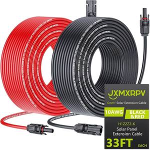 JieXun 10AWG Copper Conductor Solar Extension Cable 6mm Black/Red PVC Insulation Male/Female 1500V Connectors For Solar