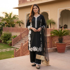 Ensemble Salwar Kameez en dentelle noire brodée, vêtements ethniques pakistanais et indiens pour femmes, tenue de fête de mariage - Product Image 1