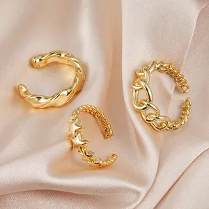 Set Cincin Berlapis Emas Wanita, Rantai Tebal Modis Perhiasan Jari Dapat Diatur Terbuka