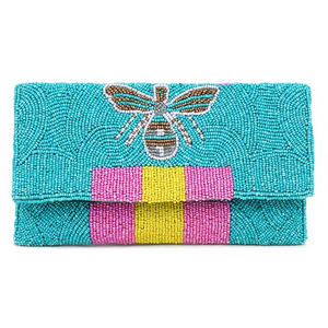 Pochette Vintage Blu e Gialla con Ricamo a Ape e Perline Fatte a Mano |   Borsa da Sera Artigianale |   Vendita all'Ingrosso di Abbigliamento Boutique di Moda - Product Image 1