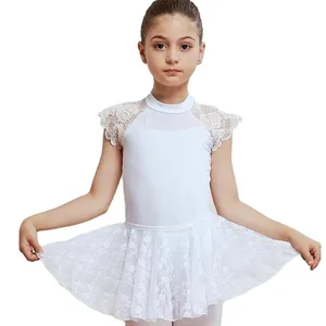 ホワイトレースバレエレオタードロマンチックコットンチュチュダンスウェアバレエコスチュームキッズバレエ服女の子用