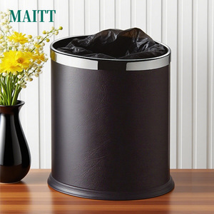 Open-top household/hotel bathroom room <b>large</b>-capacity direct-discharge leather trash can oval double-layer room <b>bin</b> - Product Image 1