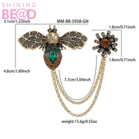 Broche Vintage de Cristal con Pedrería de Insecto y Borla de Cadena Floral, Esmalte Verde, para Mujer, para Solapa de Traje, Vestido, Accesorio de Joyería