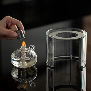 Lámpara de aceite de vidrio Guanlan, calentador de té, resistente al calor, de borosilicato alto, para uso doméstico, estilo minimalista, llama abierta, aislada - Product Image 1