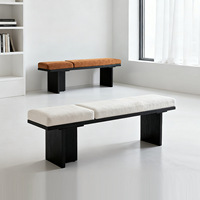 Banc d'entrée en bois massif, banc à chaussures, banc long rembourré, style luxe discret haut de gamme pour la maison