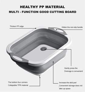 อุปกรณ์ครัวมาใหม่ ตะกร้าล้างผักผลไม้และตะแกรงสะเด็ดน้ำ แบบพับได้ พร้อมเขียงอเนกประสงค์ - Product Image 4