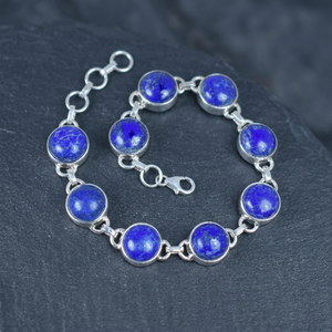 925 Sterling Silver Ball-Shaped Bezel Set Lapis-Lazuli Gemstone Unisex <b>Bracelet</b> - Product Image 3