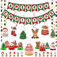 Kit de décoration de fête de Noël EASTTERN : Guirlande de fanions, spirales, centres de table en nid d'abeille, décorations de gâteau réutilisables et durables