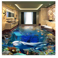 Autocollant de sol 3D Dolphin & Ocean World en PVC pour salle de bain Papier peint époxy imperméable et étanche à l'humidité pour sol