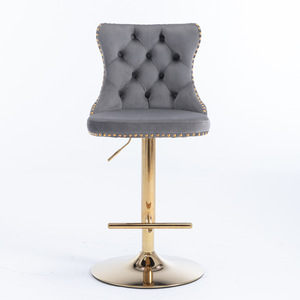 Sgabelli da Bar Girevoli in Velluto Dorato A&A Furniture, Altezza Regolabile 25-33 Pollici, Moderni Imbottiti con Schienale - Product Image 2