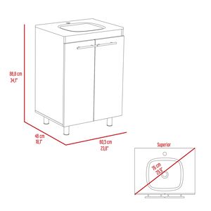 Meuble-lavabo rectangulaire blanc à 2 portes pour salle de bain - Product Image 6