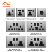 KLASS UK BS Prise standard Panneau inoxydable 110 ~ 250V 13A Usb 2.1A Interrupteur électrique mural en acier inoxydable