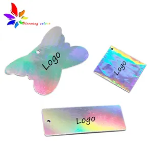 OEM garment accessaries custom private label logo print holographic paper clothing hang tag with string