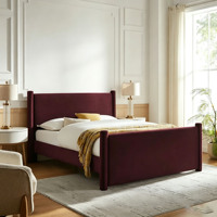 Lit plateforme capitonné de luxe en velours bordeaux à 4 poteaux, cadre de lit cylindrique rond, taille King Size, mobilier de chambre à coucher