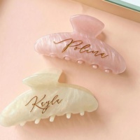 Pince à cheveux en acétate personnalisée Bemay avec logo gravé doré, accessoire polyvalent pour femme
