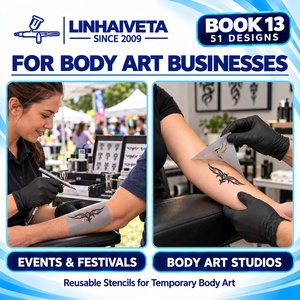Linhaiveta Libro di Stencil Riutilizzabili per Tatuaggi Aerografo, 13 Modelli per Body Art Maschile, Pittura Tribale e Animale - Product Image 4