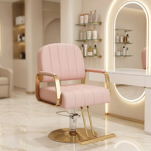 Silla de Estilismo de Salón de Lujo Negra y Dorada, Silla de Barbero Hidráulica con Base Cuadrada Dorada y Reposapiés para Salón de Belleza - Product Image 2