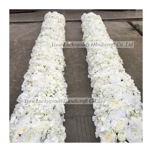 LFB364 Wedding Banquet Dining Table Decoration Flower Runner 3d Ivory White Rose Hydrangea Flower Runner Wholesale