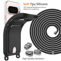 Étui avec fente pour cartes pour Google Pixel 8 9 10 11 Pro XL / 8 9 10 11 Pro / 11 8a, avec cordon réglable, coque en TPU souple au toucher silicone