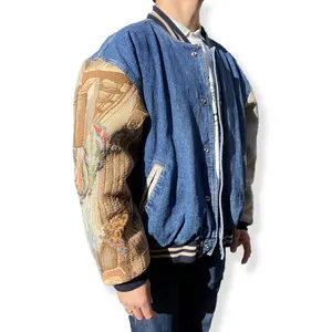 Giacca da uomo con maniche a arazzo Hip-Hop da uomo autunno Street giacca da uomo in Denim allentato ricamato personalizzato