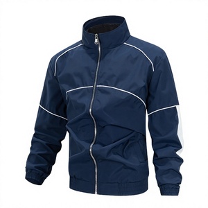 Chaqueta Bomber Deportiva Azul Marino para Hombre, Cuello Alto, Cierre de Cremallera Frontal, Resistente al Viento, Transpirable, Poliéster Ecológico, Ropa de Otoño - Product Image 1