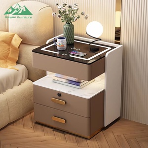 Mesa de Cabeceira Inteligente Luxuosa Wayon com 3 Gavetas, Carregamento Sem Fio e Luz LED, Mesa de Cabeceira Moderna com Tampo de Vidro para Quarto Principal - Product Image 2