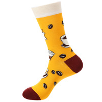 Nouvelles chaussettes unisexes colorées mi-mollet en coton, fantaisie et amusantes, à motifs de nourriture (pizza, vin, café, chips)