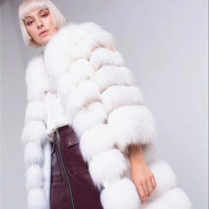 Abrigo de Piel de Zorro Blanco Largo para Invierno, Manga Tres Cuartos, Abrigo de Piel de Zorro Rojo con Parches para Mujer, Chaleco de Piel de Zorro para Mujer, Abrigo de Visón - Product Image 1