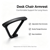 Accoudoir de chaise de bureau triangulaire noir creux en PU, support en plastique PP durable, pièces de rechange pour chaise de bureau pivotante ou chaise de travail informatique