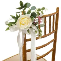 Kunstmatige bruidsbloemen witte gangpad stoeldecoratie kerkbank bankje strikken afneembare moderne bruiloft feest thuisdecoratie