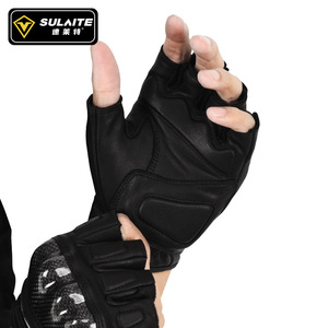SULAITE – gants de moto demi-doigts en peau d'agneau et fibre de carbone, respirants, pour hommes, utilisation estivale - Product Image 5