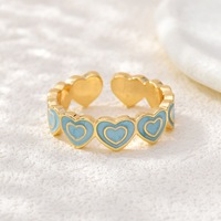R52 18K Vergoldeter Messing-Ring mit Buntem Emaille-Herz, Verstellbar, Breit, Niedlich, Modisch, Romantischer Statement-Schmuck für Damen, Großhandel
